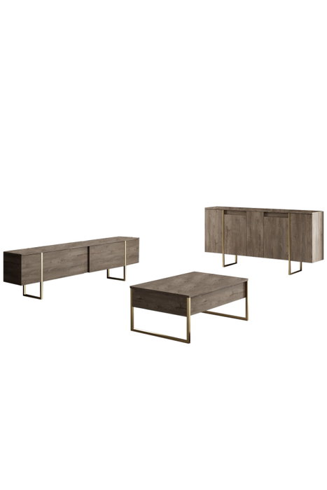 Hanah Home Luxe - Conjunto de muebles de salón Nogal y Dorado Hanah Home Luxe - Conjunto de muebles de salón Nogal y Dorado